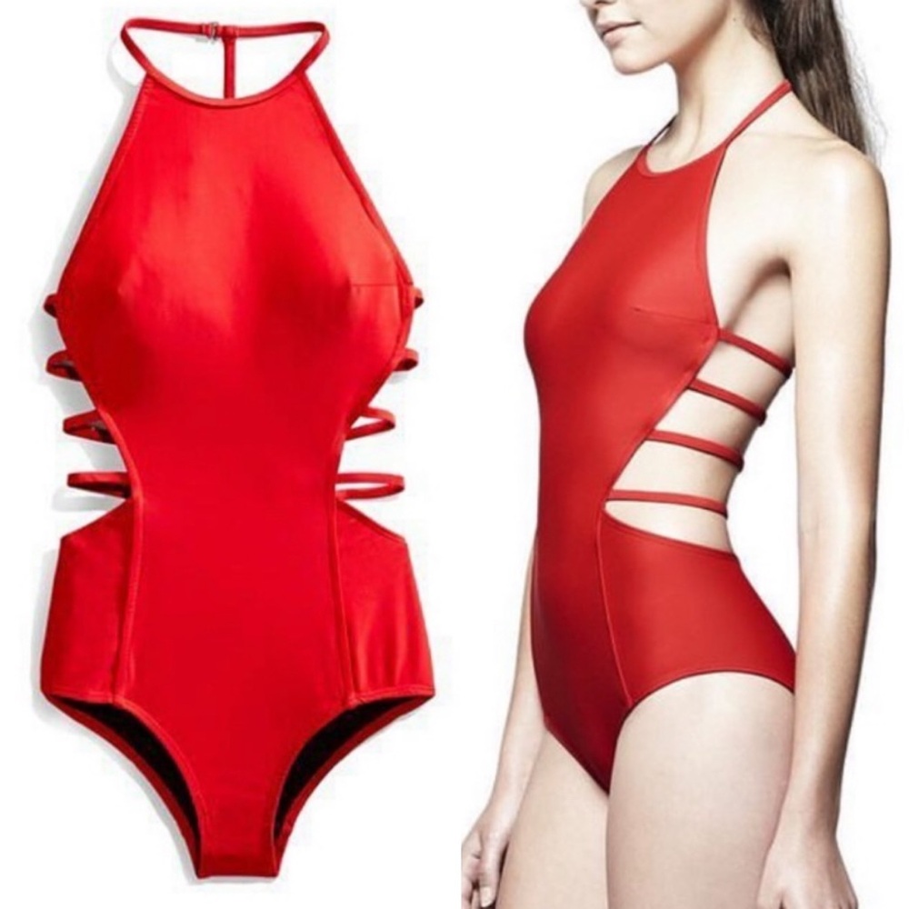 Chromat Amelia Bodysuit cherry 🍒 red orange one piece cage back retro M sz nWT